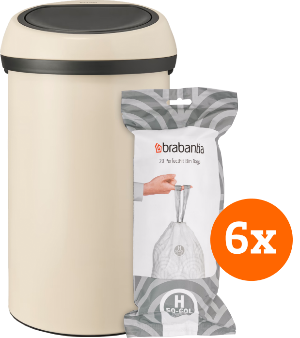 Brabantia Touch Bin 60 Liter Soft Beige + Vuilniszakken (120 stuks)