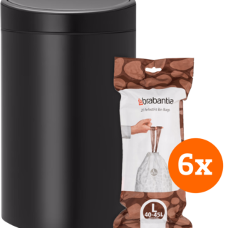 Brabantia Touch Bin 40 Liter Matt Black + Vuilniszakken (120 stuks)