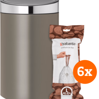 Brabantia Touch Bin 40 Liter Platinum + Vuilniszakken (120 stuks)