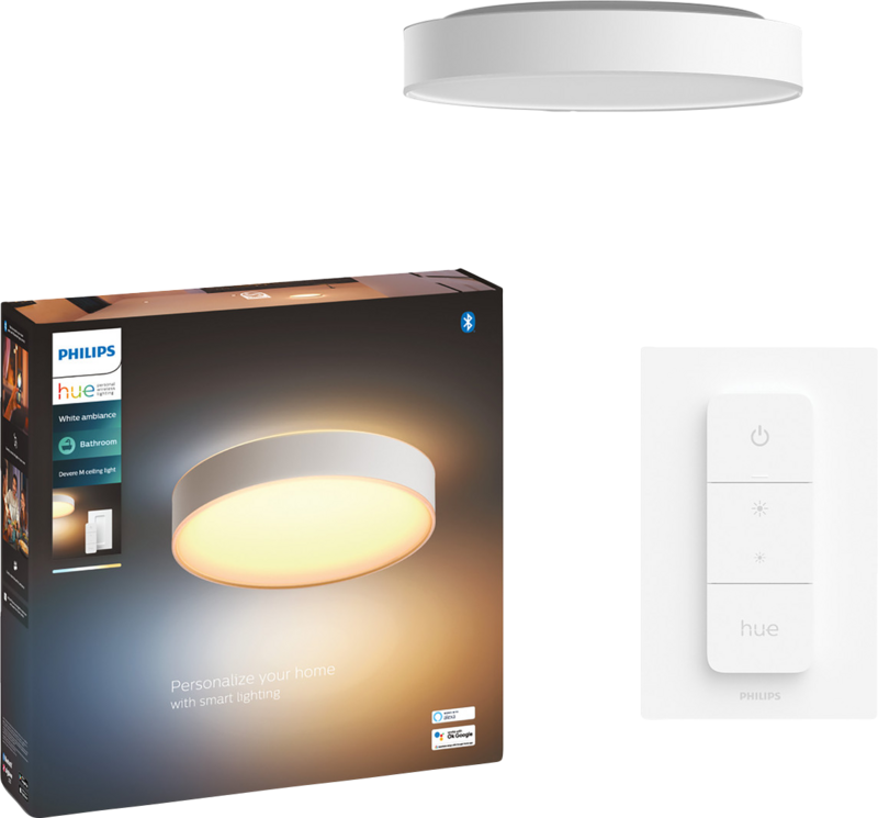 Philips Hue Devere M White Ambiance badkamerplafondlamp Wit + dimmer