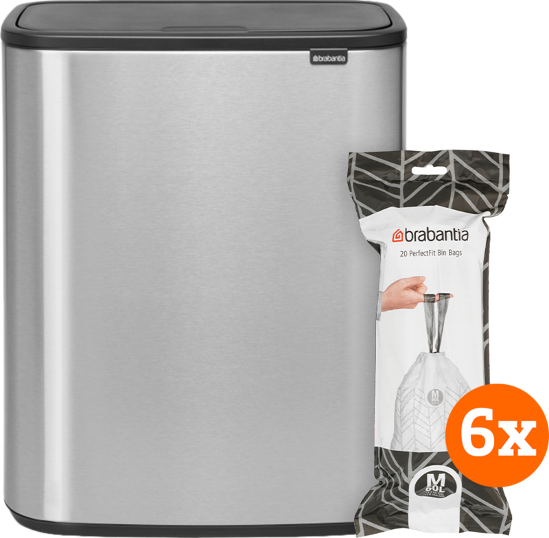 Brabantia Bo Touch Bin 60 Liter Rvs Fingerprint Proof + Vuilniszakken (120 stuks)