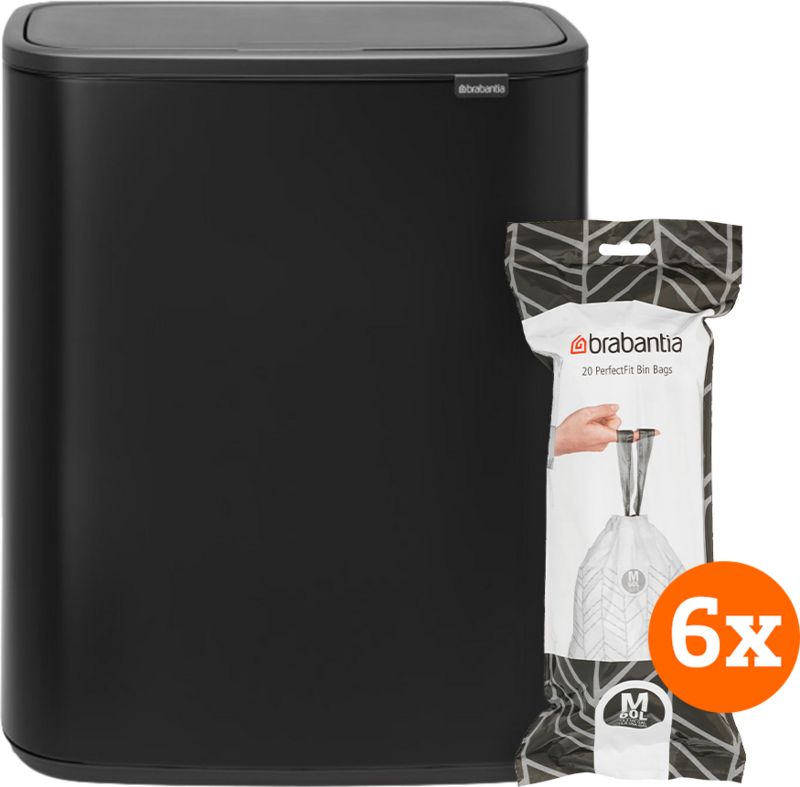 Brabantia Bo Touch Bin 60 Liter Matt Black + Vuilniszakken (120 stuks)