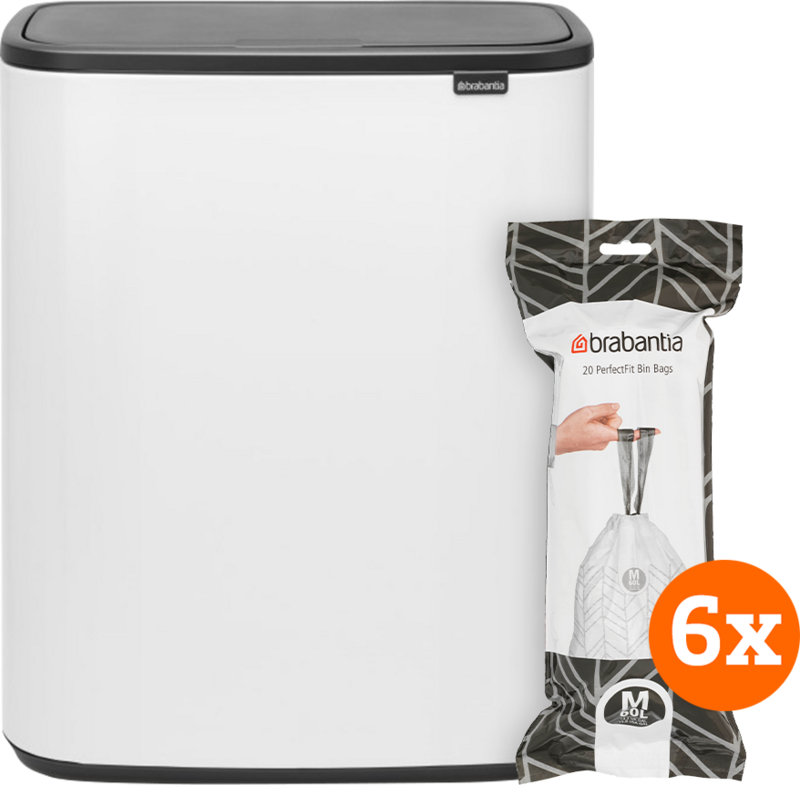 Brabantia Bo Touch Bin 60 Liter White + Vuilniszakken (120 stuks)