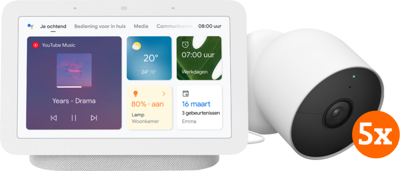 Google Nest Cam 5-pack + Google Nest Hub 2