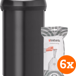 Brabantia Touch Bin 60 Liter Matt Black + Vuilniszakken (120 stuks)