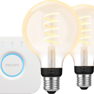 Philips Hue Filament White Ambiance Globe 2-Pack + Bridge