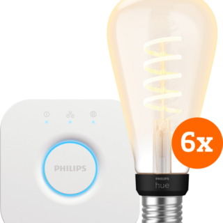 Philips Hue Filament White Ambiance Edison XL 6-Pack + Bridge