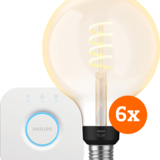 Philips Hue Filament White Ambiance Globe XL 6-Pack + Bridge